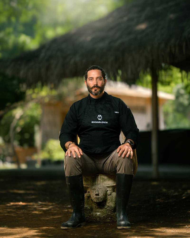 Chef Rodrigo Pacheco seated at Bocavaldivia